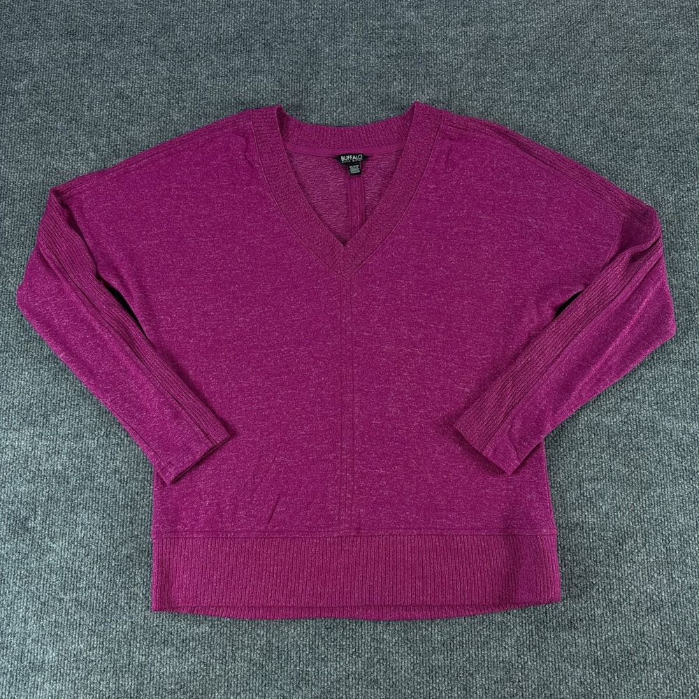 Buffalo David Bitton Womens Magenta Pink V-Neck Marled Knit Sweater XS Fall Bold